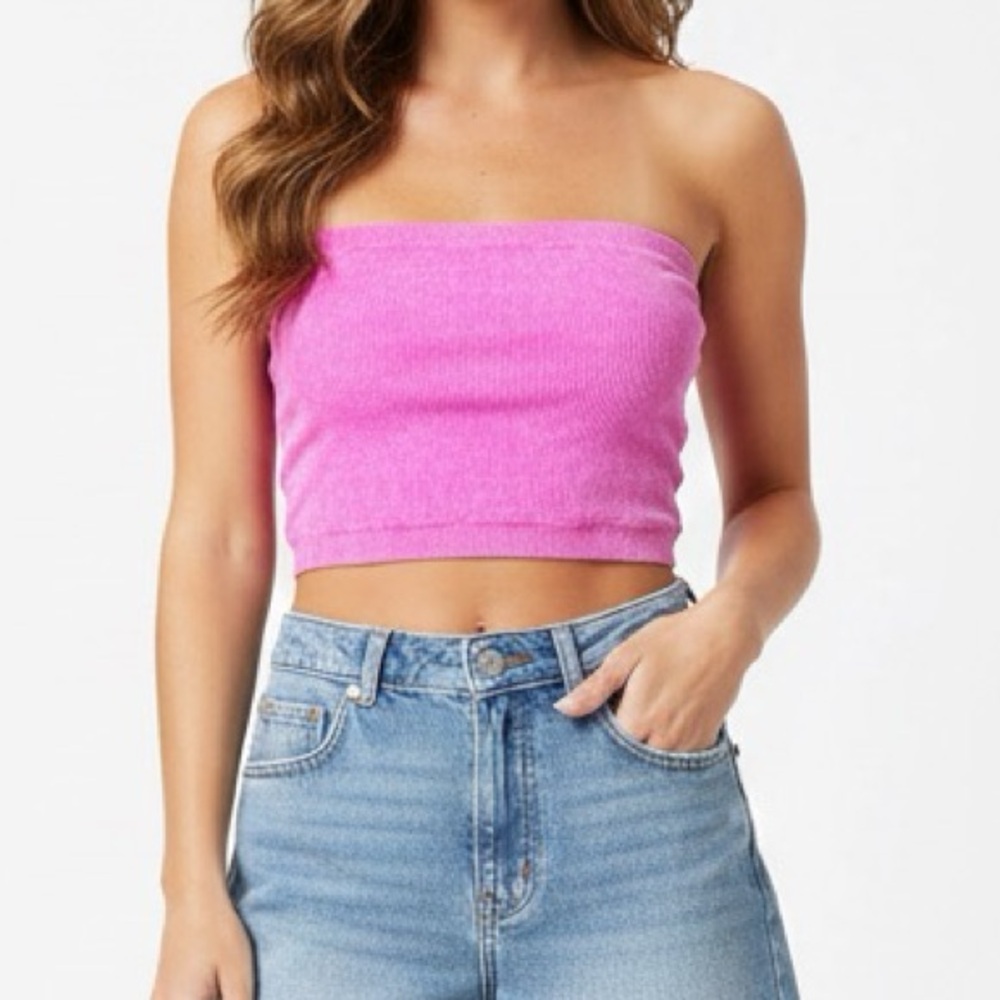 AMERICAN EAGLE Women’s Hot Pink Neon Cropped Tube Top